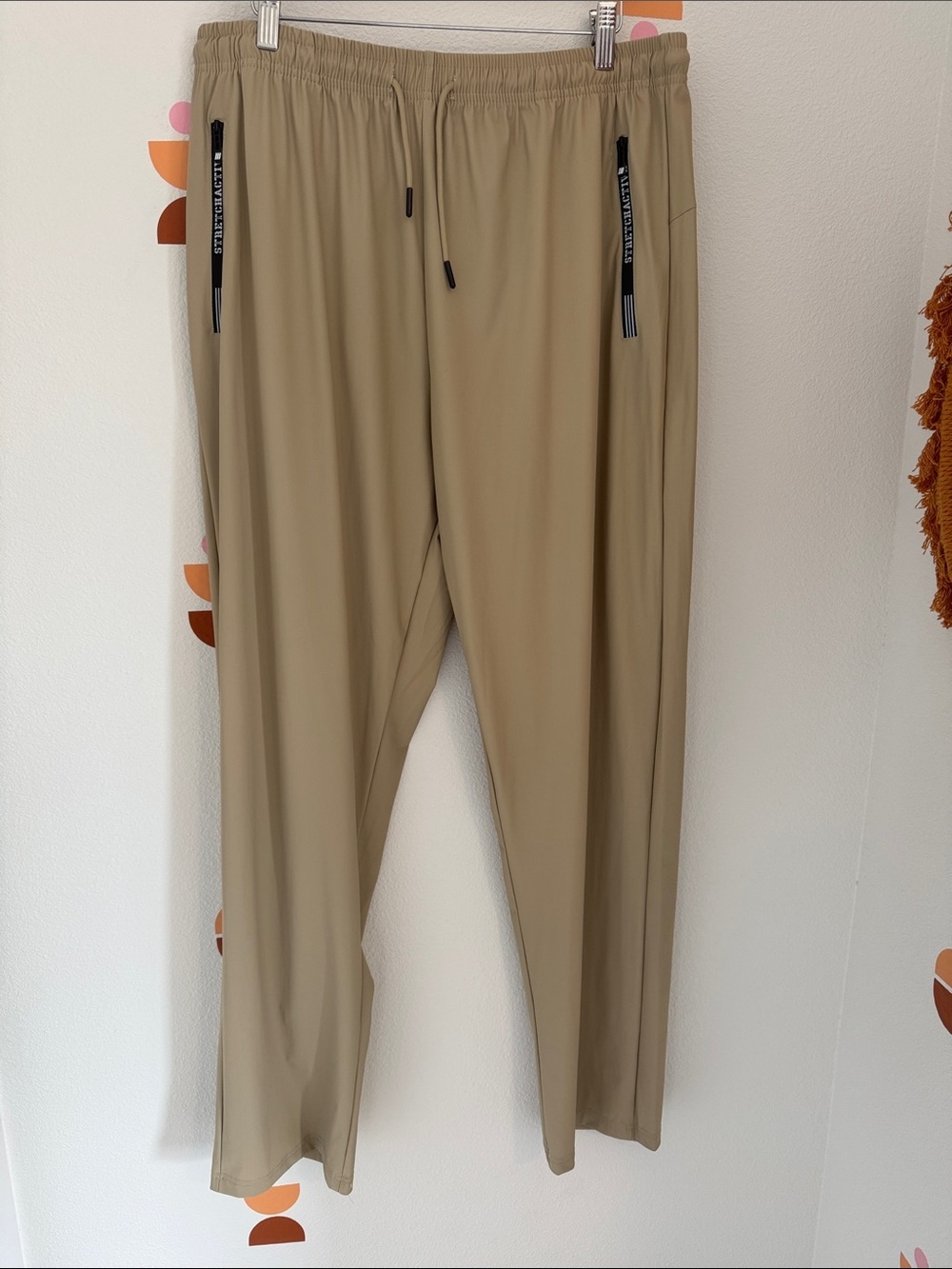 Men's Drawstring Joggers in Beige with Zip Pockets N0124